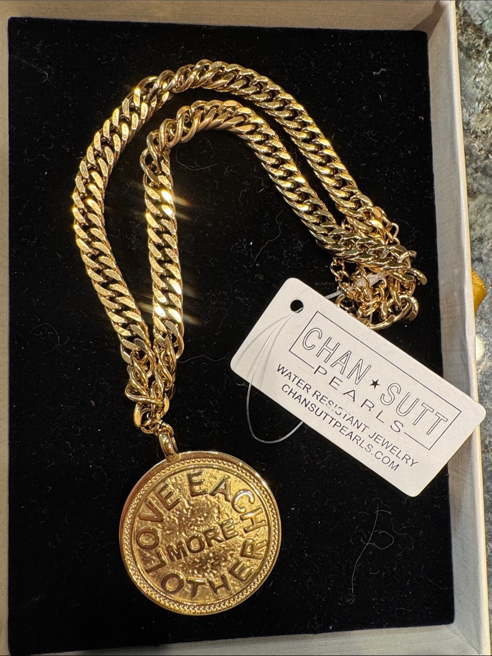 Chan + Sutt Gold-Tone 'Love Each Other' Pendant Necklace